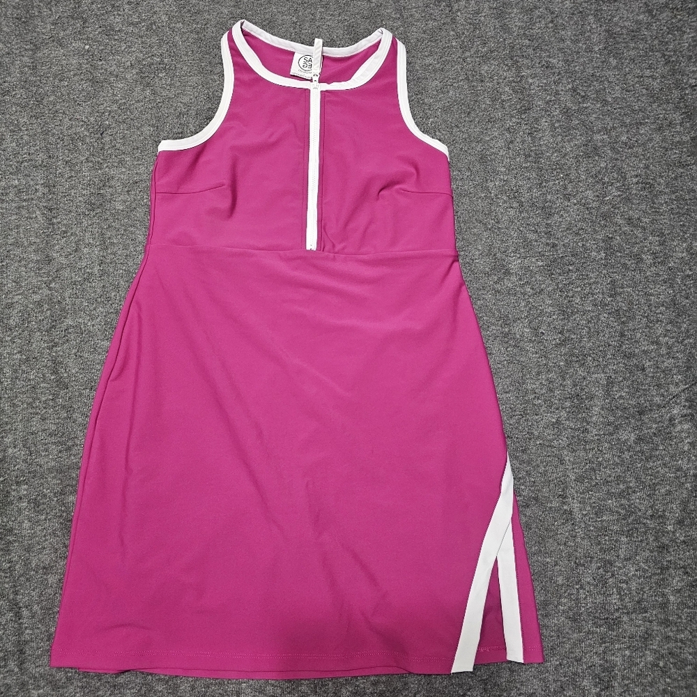 Sage Collective Tennis Dress Magenta Zip Front White Trim Size L